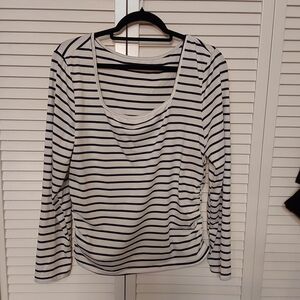 SHEIN Navy and White Striped Long Sleeve Tee